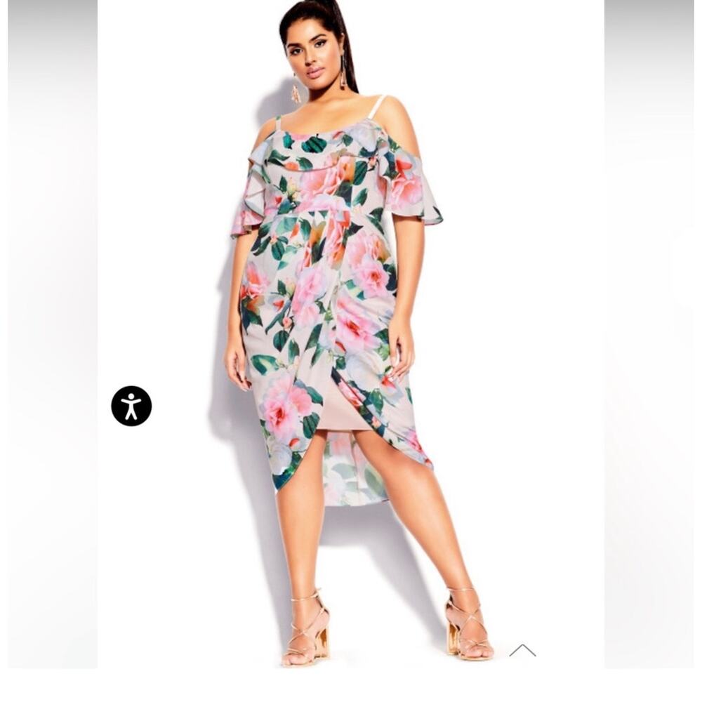City Chic Love Me Do Midi Dress Plus Size 16 Pink Floral Cold Shoulder Wedding